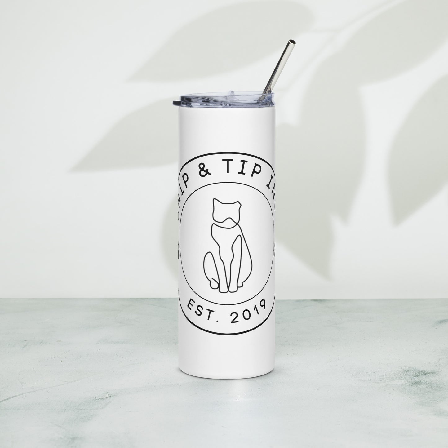 White Stainless steel tumbler Black Logo