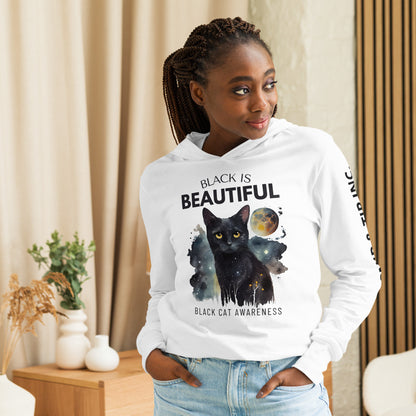 BLACK CAT- White Hooded long-sleeve tee