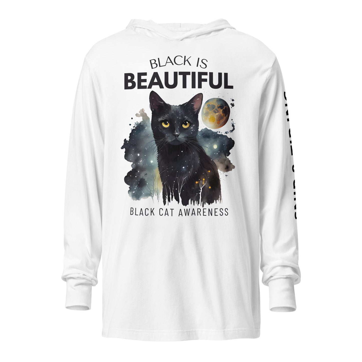 BLACK CAT- White Hooded long-sleeve tee