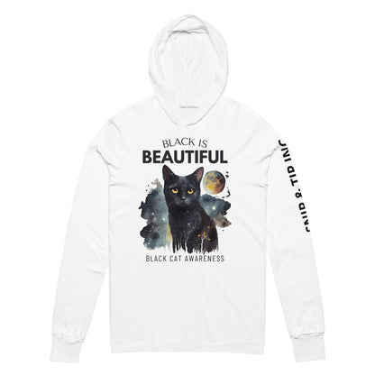 BLACK CAT- White Hooded long-sleeve tee