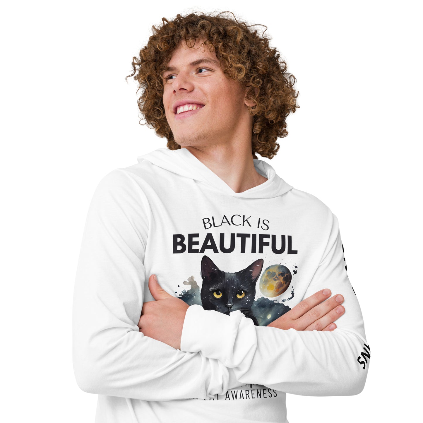 BLACK CAT- White Hooded long-sleeve tee